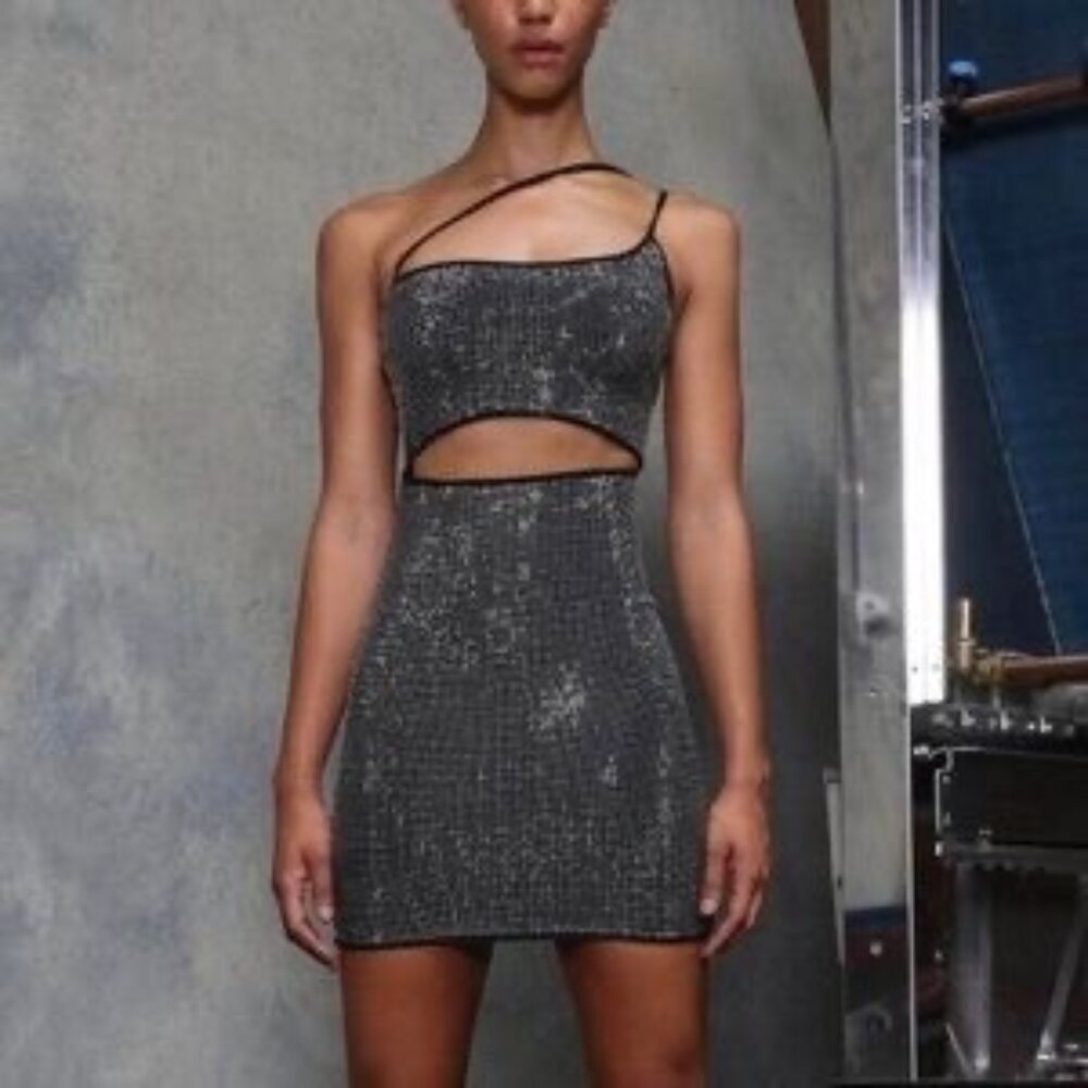I.AM.GIA Metallic Charcoal Asymmetric Cutout Mini Dress